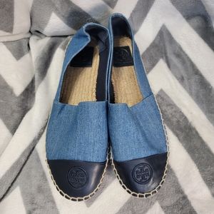 Tory Burch Women's Denim Color-Block Cap Toe Espadrilles, Size 9.5